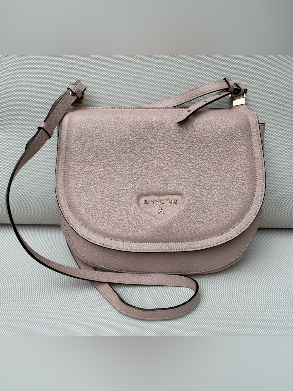 Patrizia Pepe Dusty Pink Pebbled Leather Crossbody Bag